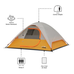 CORE Tent 3 Person mesh ceiling and lower vents promote breathable comfort while sleeping.