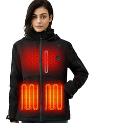 COREEDGE women's heated jacket front view showing expansive heat coverage for warmth