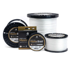 Cortland Master Braid white spool highlighting tight weave for precise casts and strong hooksets.