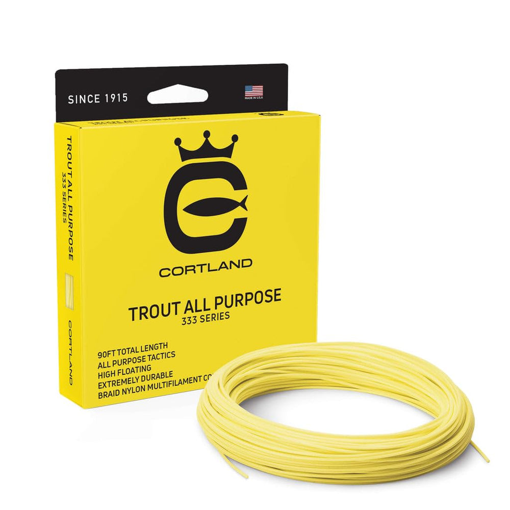 Cortland trout-all-purpose fly line packaging showing high floating performance for versatile fishing.