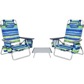 Costway backpack beach chairs set two chairs and table in use at the shore for shared seaside moments.