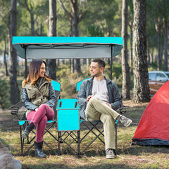Costway double camping chair side view shows sturdy frame and high back for comfort.