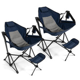 Costway folding camping chair with navy finish and footrest for outdoor comfort.