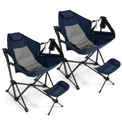 Costway folding camping chair with navy finish and footrest for outdoor comfort.