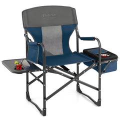 COSTWAY folding camping chair with side table provides convenient drinks and snacks within reach.