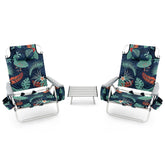 COSTWAY Palm Tree Green beach chairs set assembled for comfortable group seating by the shore.