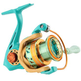 Cosych Macaron metal spinning reel with colorful spool for smooth casting and eye-catching appeal.