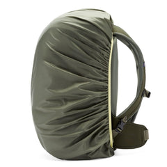 Cotopaxi Seco 45L Rain Cover on a backpack showing a snug, secure fit.