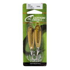 Close-up of Cotton Cordell CC Spoon Gold with flutter action attracts walleye