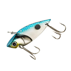 Cotton Cordell Gay Blade chrome blue 2in front view highlighting baitfish flash for bass and panfish.