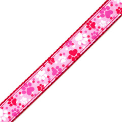 Puppy Love pattern on red nylon webbing ideal for leashes and collars.