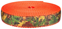 Country Brook Design Southern Forest Camo on neon orange nylon webbing—durable 3/4 inch, great for gear projects.