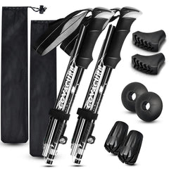 Covacure hiking poles extended length for adjustable support during climbs.