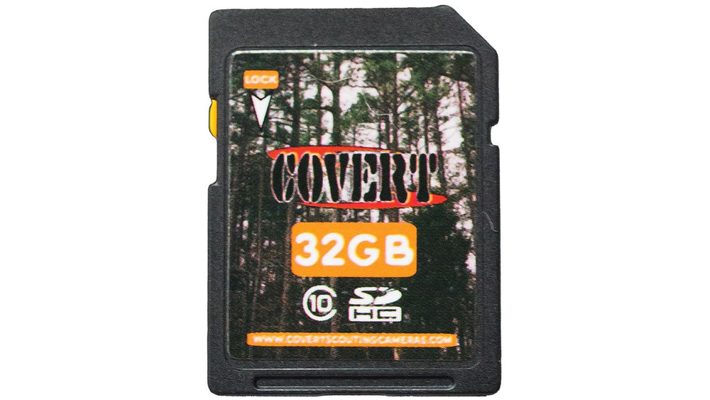 Covert Scouting Cameras 32GB SD card for reliable field data storage.
