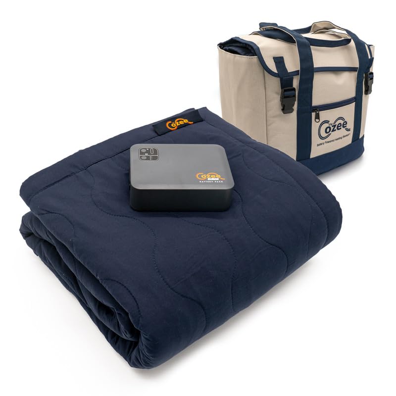 The Cozee battery-powered heated blanket in action delivers quick warmth for outdoor use.