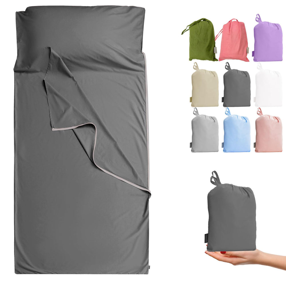 Cozysilk GANNAFEE liner left zipper enables easy bed access for hotel stays
