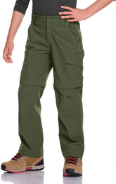 CQR Kids hiking cargo pants front view for rugged outdoor adventures and comfort.