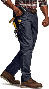 CQR men's quick dry work pants front view highlighting lightweight stretch for mobility.