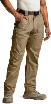 CQR men's quick dry work pants front view showing mobility and stretch