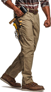 CQR men's quick dry work pants front view showing breathable stretch fabric for mobility