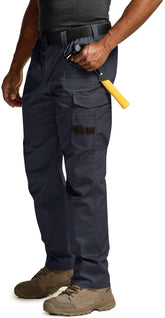 CQR men's quick dry work pants navy front view for all-day outdoor durability