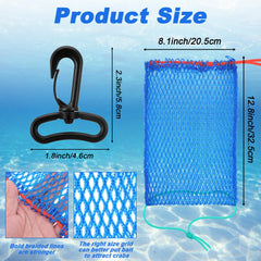 Close-up of blue nylon mesh crab bait bag