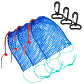 Blue nylon mesh crab trap bait bag showing dimensions 12.5 x 7.3 inches