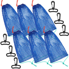 Blue nylon crab bait bags with black plastic lockers for crabbing