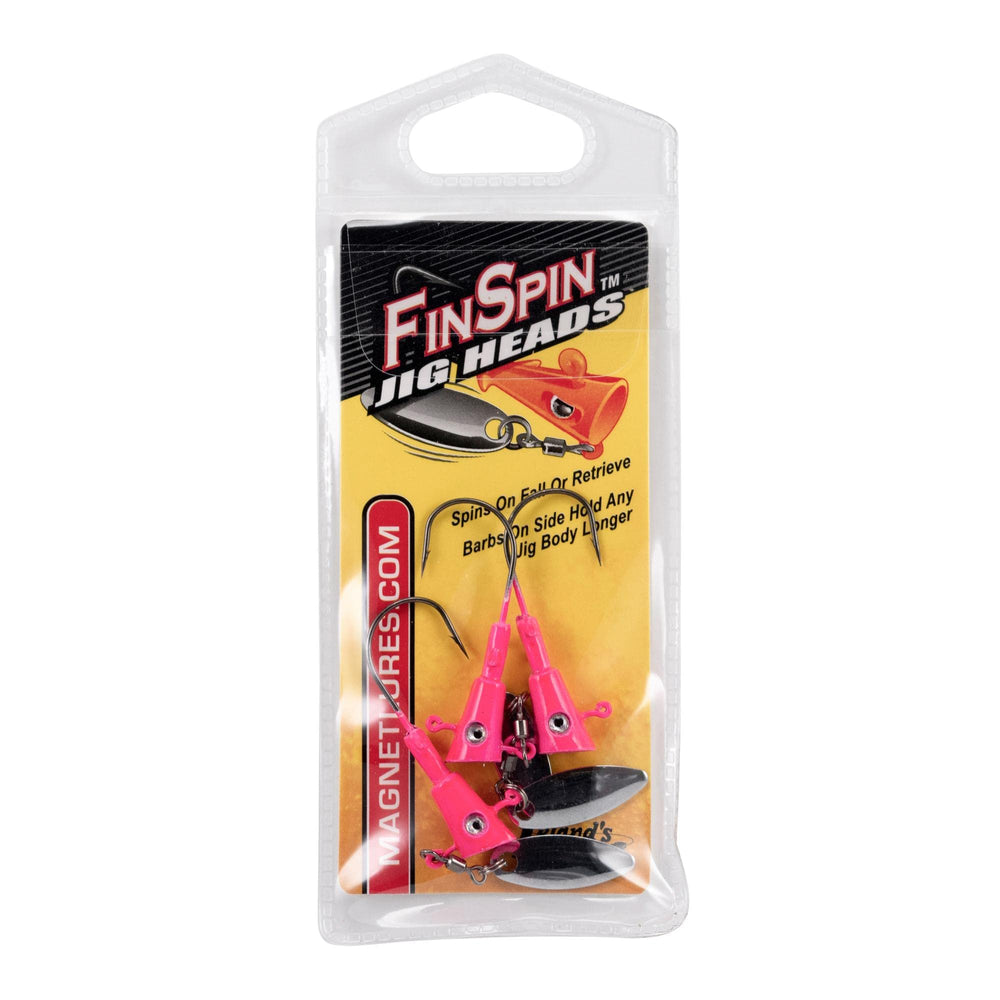 Crappie Magnet pink fin spin jighead with spinning blade for action on retrieve