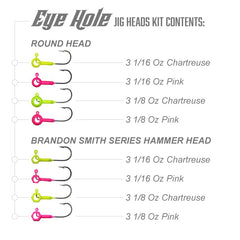 Traditional round head jigs included in the kit