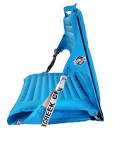 Crazy Creek AirLounger inflated chair in Big Sky Blue for comfortable outdoor seating.