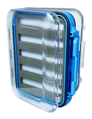 Creative Angler small double-sided waterproof fly box viewed from above, showing compact organization and protection.