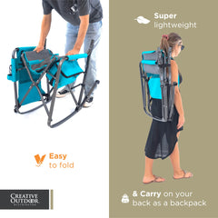 Creative Outdoor Collapsible Rocking Director Chair with breathable mesh back rest for cooling comfort.