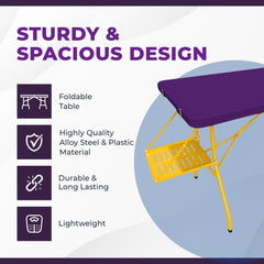 Creative Outdoor folding table shows lower deck storage for essentials during outings