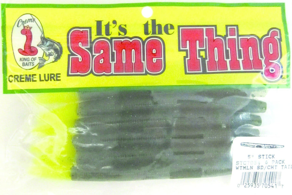 Creme STC7054 5-Inch Same Thing Stick with watermelon seed finish and chartreuse tail for enhanced lure action
