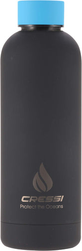 Cressi rubber-coated thermal flask in black and blue, 500 ml, ideal for on-the-go hydration.