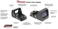 Crimson Trace CT RAD Micro Pro Green Dot lens close-up highlights recessed, protected optic design