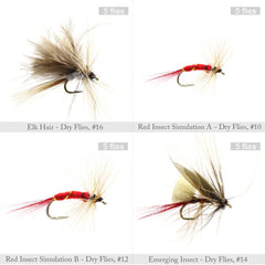 Close-up of lifelike mayfly, caddisfly, and stonefly imitation patterns