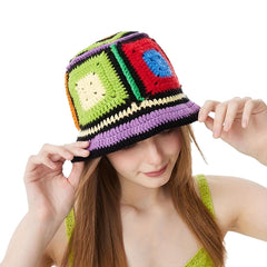 Close-up of floral knit pattern on women's sun hat
