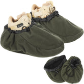 Croknit insulated boot covers on waterproof outer fabric protecting feet in snow.
