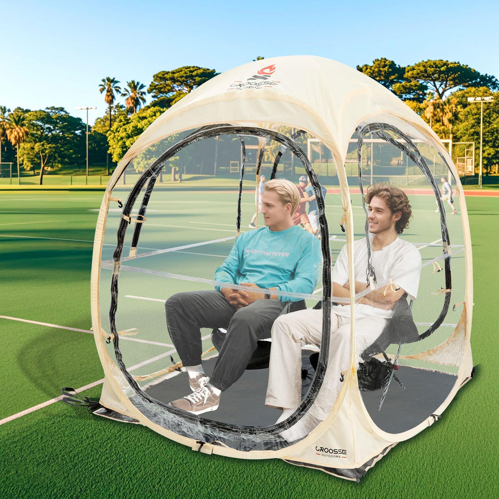 Croosseoutdoors sports tent pop-up shelter entrance shows easy access and roomy two-person space.
