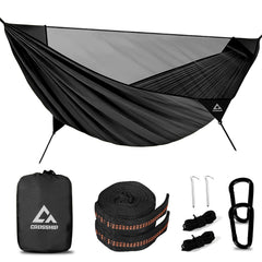 CROSSHIP camping hammock with built-in mosquito net for bug-free outdoor relaxation.