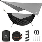 Crosship camping hammock setup demonstrates quick, sturdy assembly for outdoor adventures.