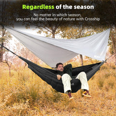 Crosship hammock spacious interior reveals room for two and relaxed lounging.