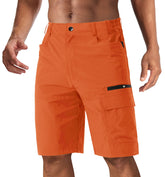 CRYSULLY men's hiking short front view orange showcasing breathable fabric for warm days
