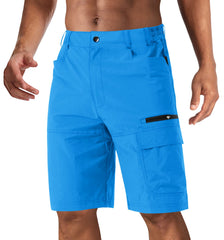 CRYSULLY mens summer shorts Azure front view shows lightweight quick-dry fabric ideal for hiking.