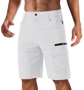 CRYSULLY shorts men front view in white, lightweight cargo design for travel comfort.