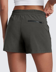 CRZ YOGA Arbor Olive 3-inch hiking shorts pocket zippers showing secure storage