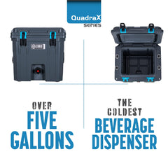 Cubix Outdoors Quadrax with built-in cup holders for easy servings at gatherings.