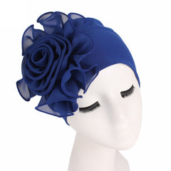 Cuekondy retro flower headwrap in dark blue, stretchable wrap for versatile styling